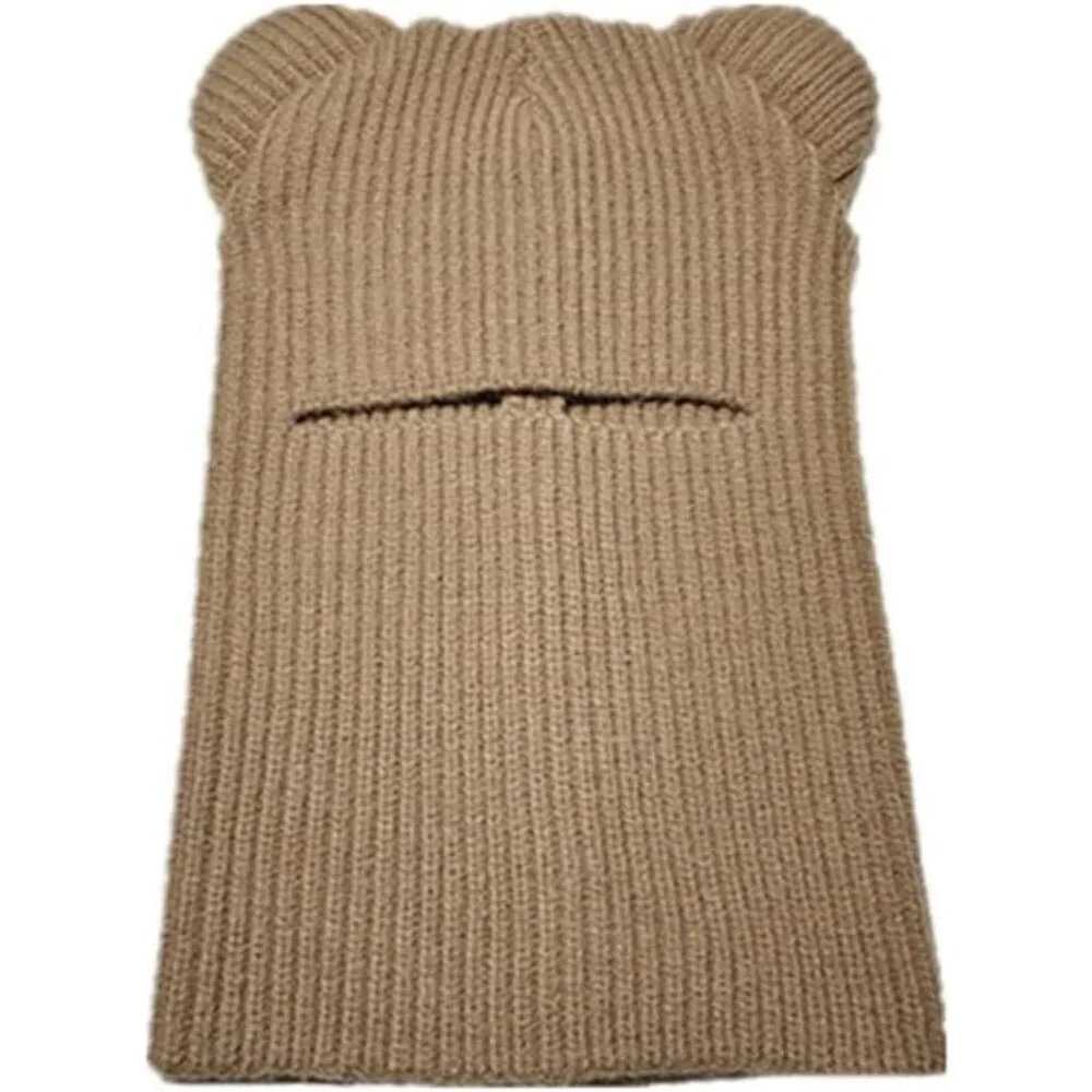 Women's Coffee Winter Hat Warm Hooded Scarf Hat Balaclava Knit Skull Beanie